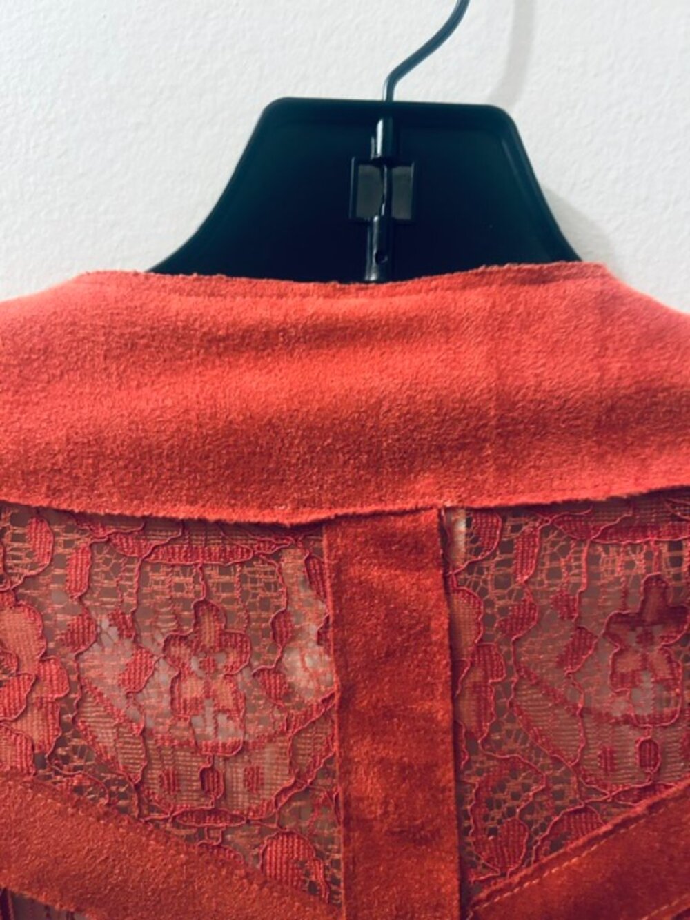 Vocal Women's Red Brick Suede Lace Stitching Fringe Open Tassel Jacket NEW - Picture 12 of 16